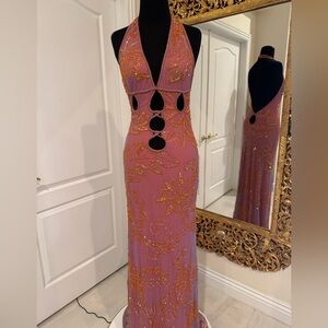 Glamorous Backless hand, beaded Attitudes by Debra lavender and orange Dress